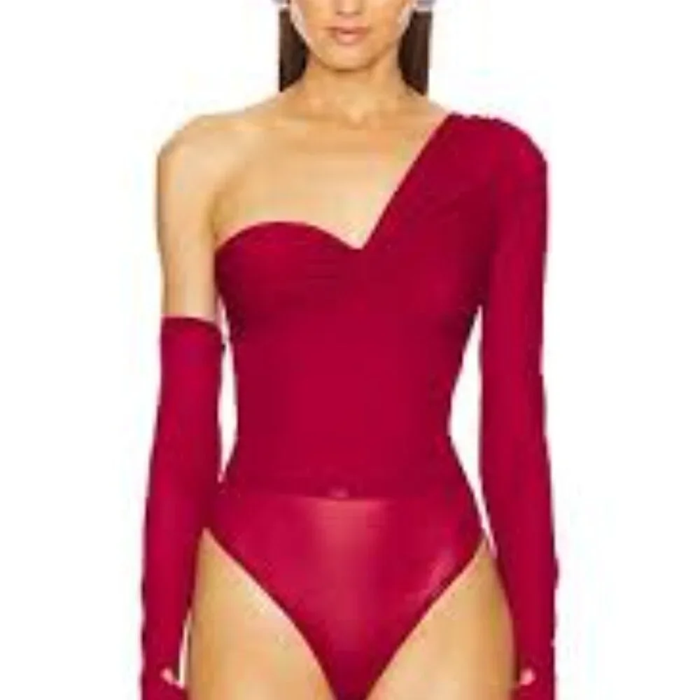 Michael Costello Red One-Shoulder Bodysuit - Picture 1 of 8